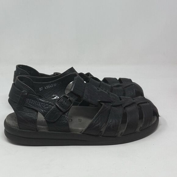 Mephisto Sam Fisherman Sandals Mens 11 EU 45 Black Leather Casual Comfort - Picture 1 of 15
